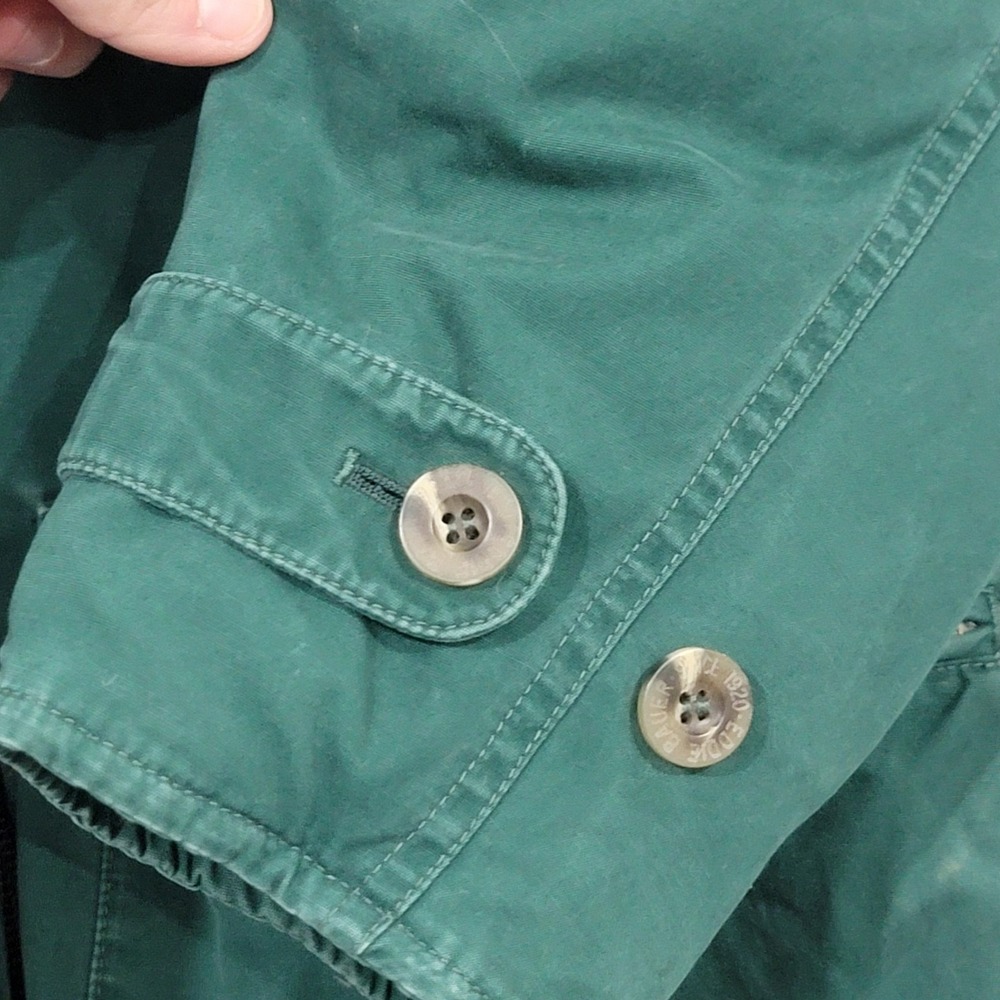 VTG Eddie Bauer Goose Down Jacket Small Women Green Cotton Leather, Hiking Chore - Picture 5 of 16